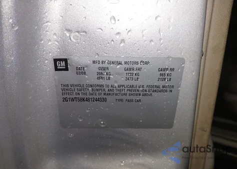 2008 Chevrolet Impala Lt из США, поврежденный, VIN 2G1WT58K481244330